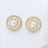 925 Sterling Silver 18K Gold Plated Shall Pearl Round Pearl 5a White Zircon Stud Earrings
