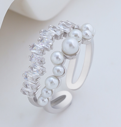 925 Sterling Silver Open Ring Pearl Rhodium Plated Ring