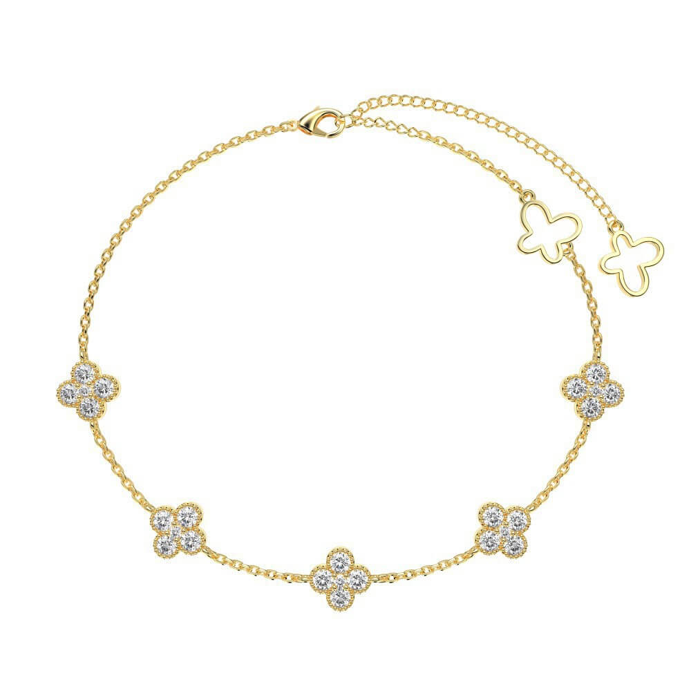 925 Silver Four Clover Leaf Colorful Cubic Zircon Bracelet for women 14K Yellow Gold 