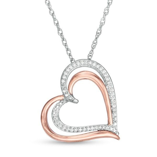 Two Tones Plated 925 Sterling Silver Heart Style Pendant Necklace Jewelry for Women