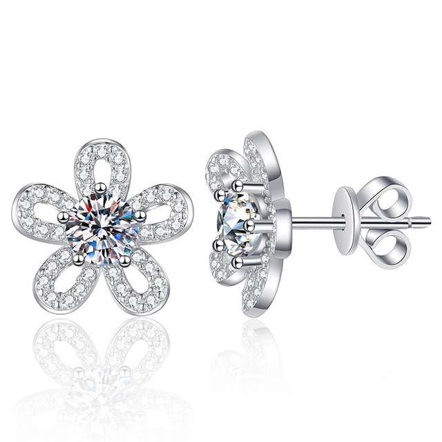 S925 Sterling Silver Sunflower Moissanite Earring Gift For Ladies