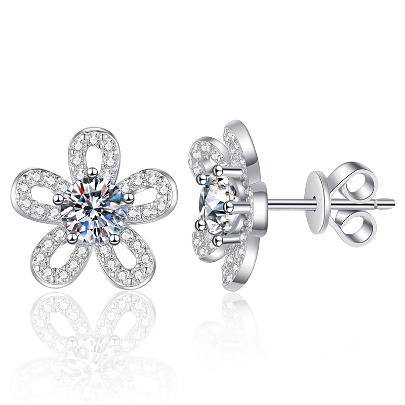 S925 Sterling Silver Sunflower Moissanite Earring Gift For Ladies