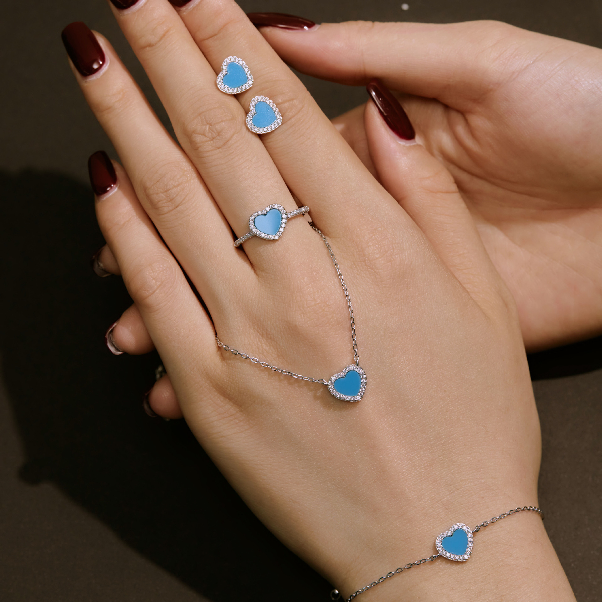 S925 Sterling Silver Heart Zircon Jewelry Set For Ladies