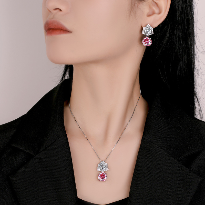 Round Cubic Zirconia Necklace and Earrings Set for Women, Daily Party Prom Wedding Jewelry Sets