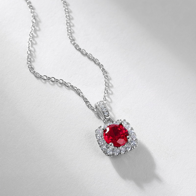 Sparkling 925 Sterling Silver Ruby Birthstone Necklaces for Women