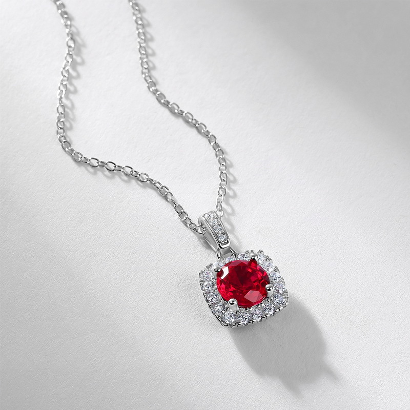 Sparkling 925 Sterling Silver Ruby Birthstone Necklaces for Women