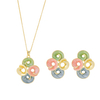 Rhodium Plated Multicolor flower Enamel Clip-on Stud Earrings And Neckalce Pendant Jewelry set