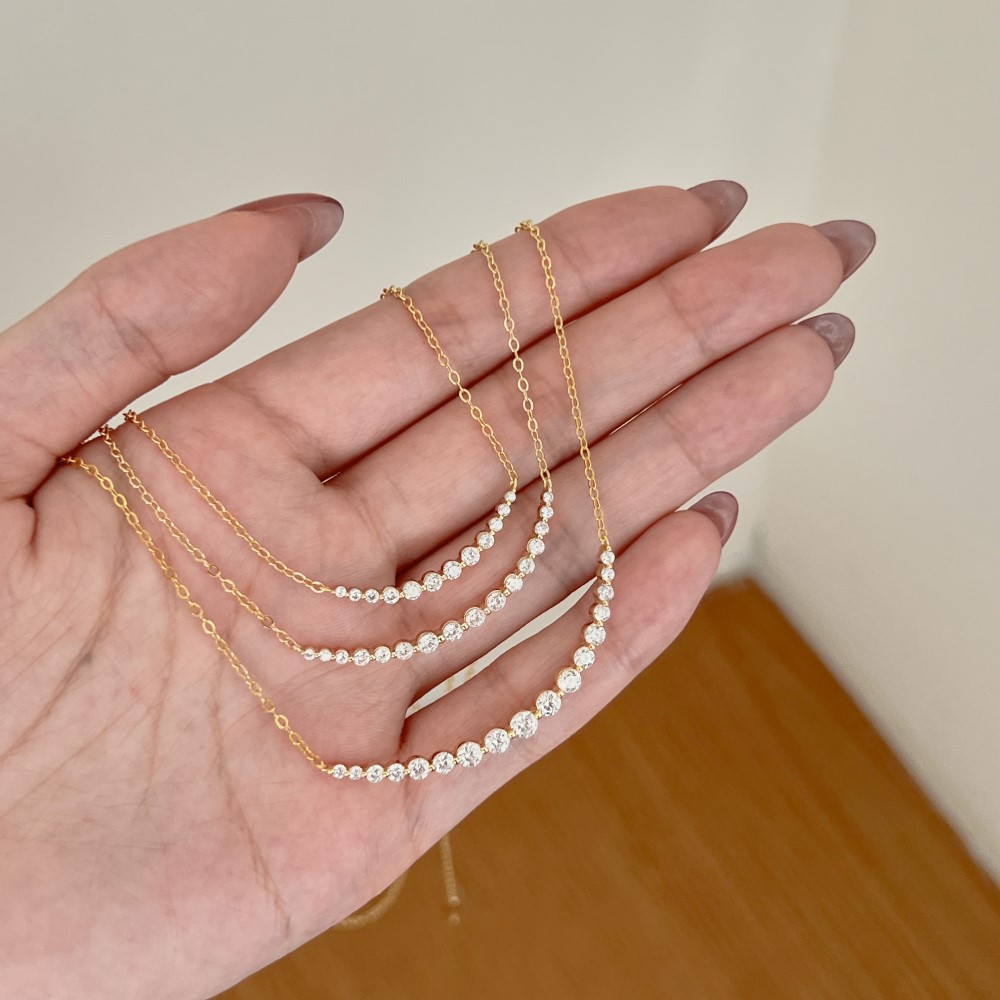 S925 Silver Necklace Girls Smile Row Drill Geometric Pendant For Woman