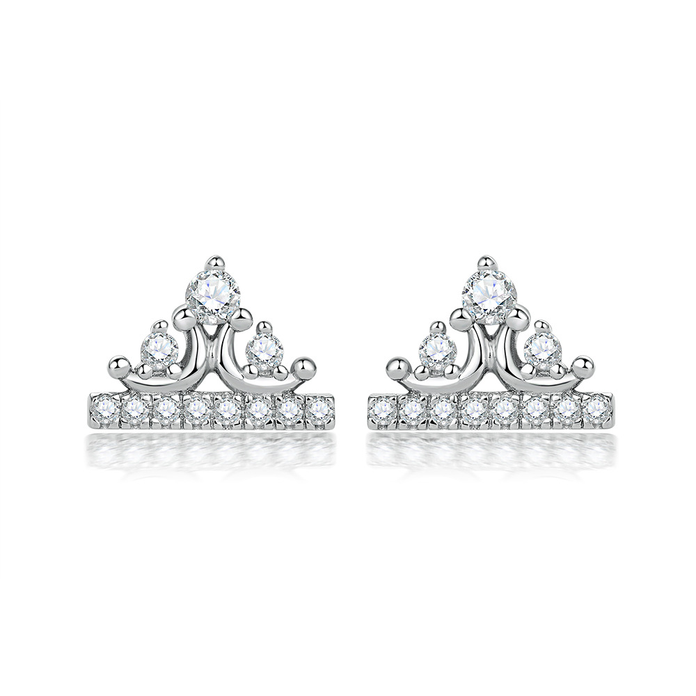 S925 Sterling Silver Round Zircon Crown Earrings For Woman