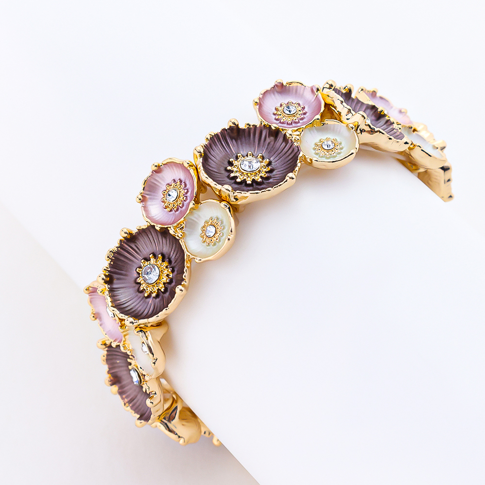 925 Sterling Silver Flower Shape Bracelet Irregularly Shaped Colored Paint Stretch Bangle 