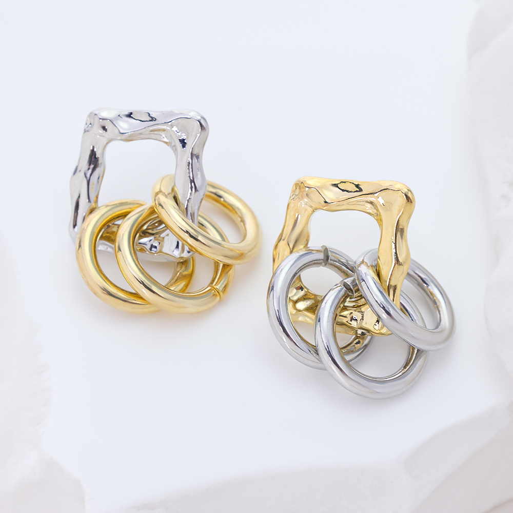 Fashion Irregular Geometric Gold Silver Color Blocking Earrings for Women Minimalist Modern Statement Jewelry 