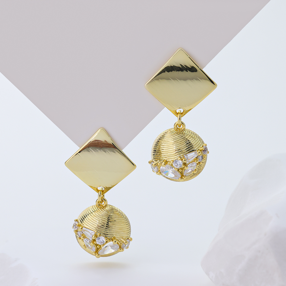 French Vintage Brushed Metal Micro-inlaid Zircon Teardrop Geometric Combined Long Statement Earrings