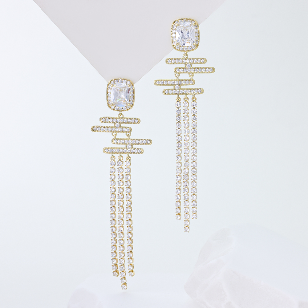 925 Sterling Silver Dangle Earrings for Women Geometric Square Zirconia Silver Drop Earrings 