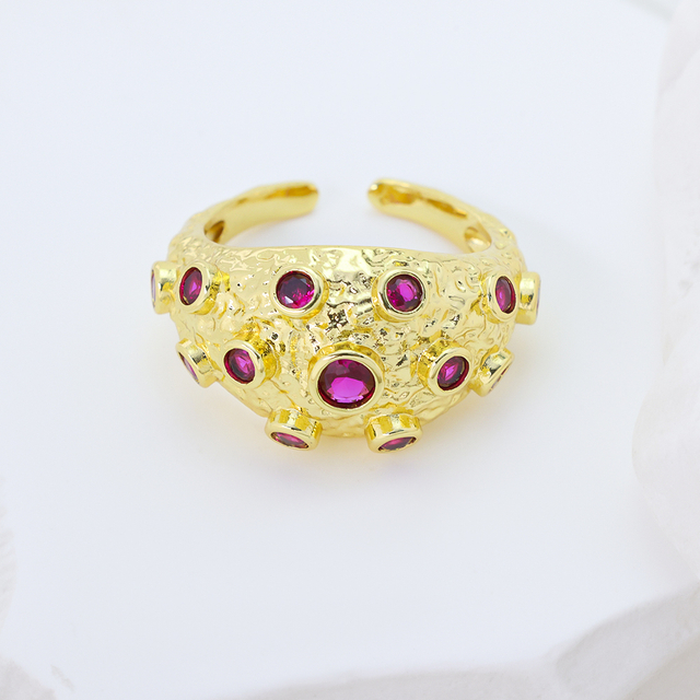 S925 Silver Gold Plated Multi color CZ Wide Open Ring