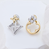 1Two‑Tone S925 Sterling Silver Asymmetrical Clover Flower Stud Earrings for Women, Hypoallergenic Cut‑out Lightweight Fashion Jewelry Gift