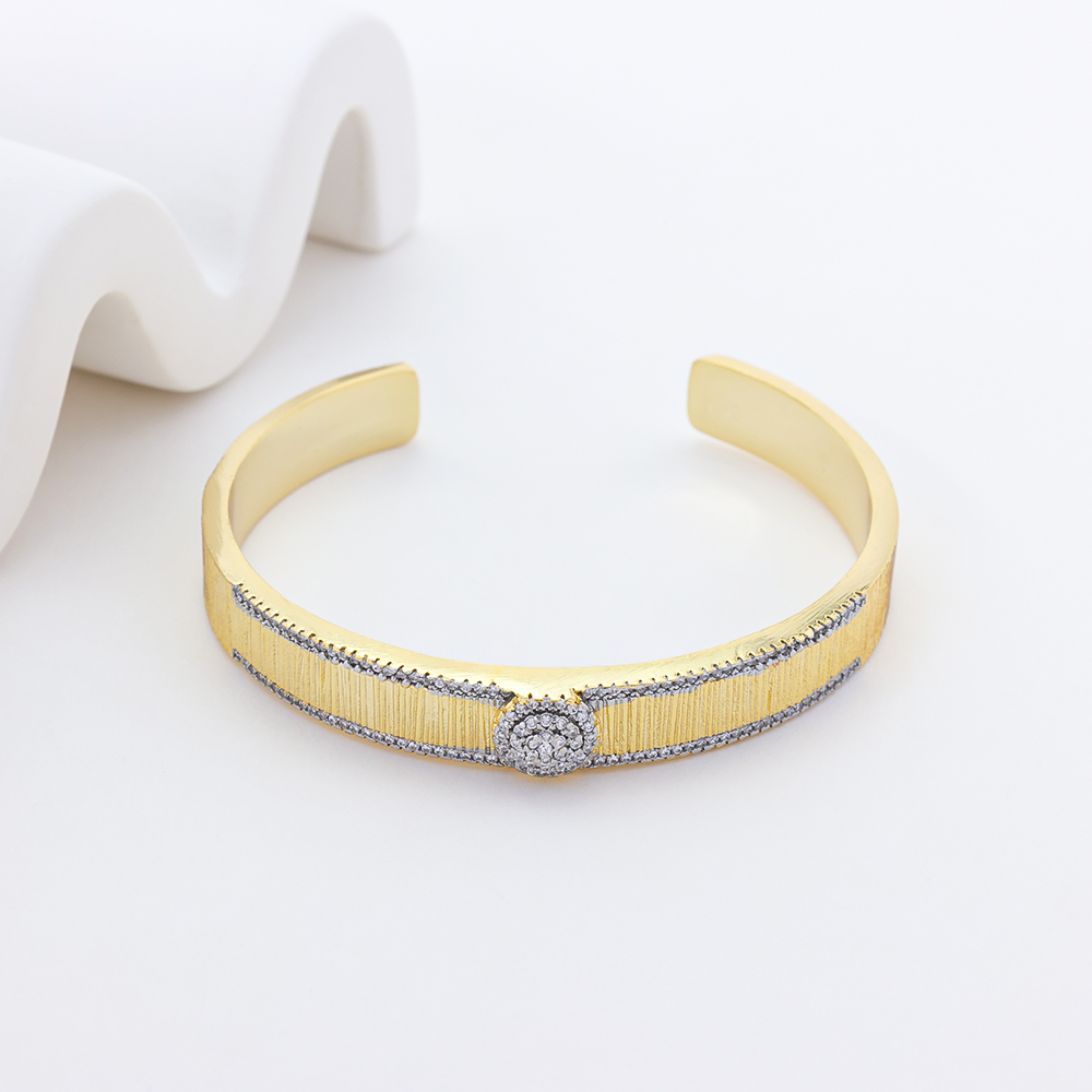 S925 Silver Rose Gold Plated CZ Traditional Bangle
