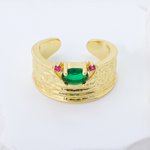 Gilded Serenity” – Sterling Silver Vermeil Ring with Green& Red CZ
