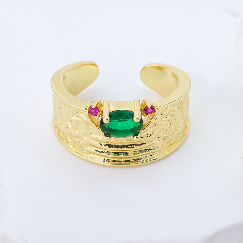 Gilded Serenity” – Sterling Silver Vermeil Ring with Green& Red CZ