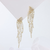925 Sterling Silver Feather Tassel Earrings for Women, Cubic Zirconia Long Dangle Drop Earrings, Shiny Fringe Chandelier Earrings for Wedding Bridal Party