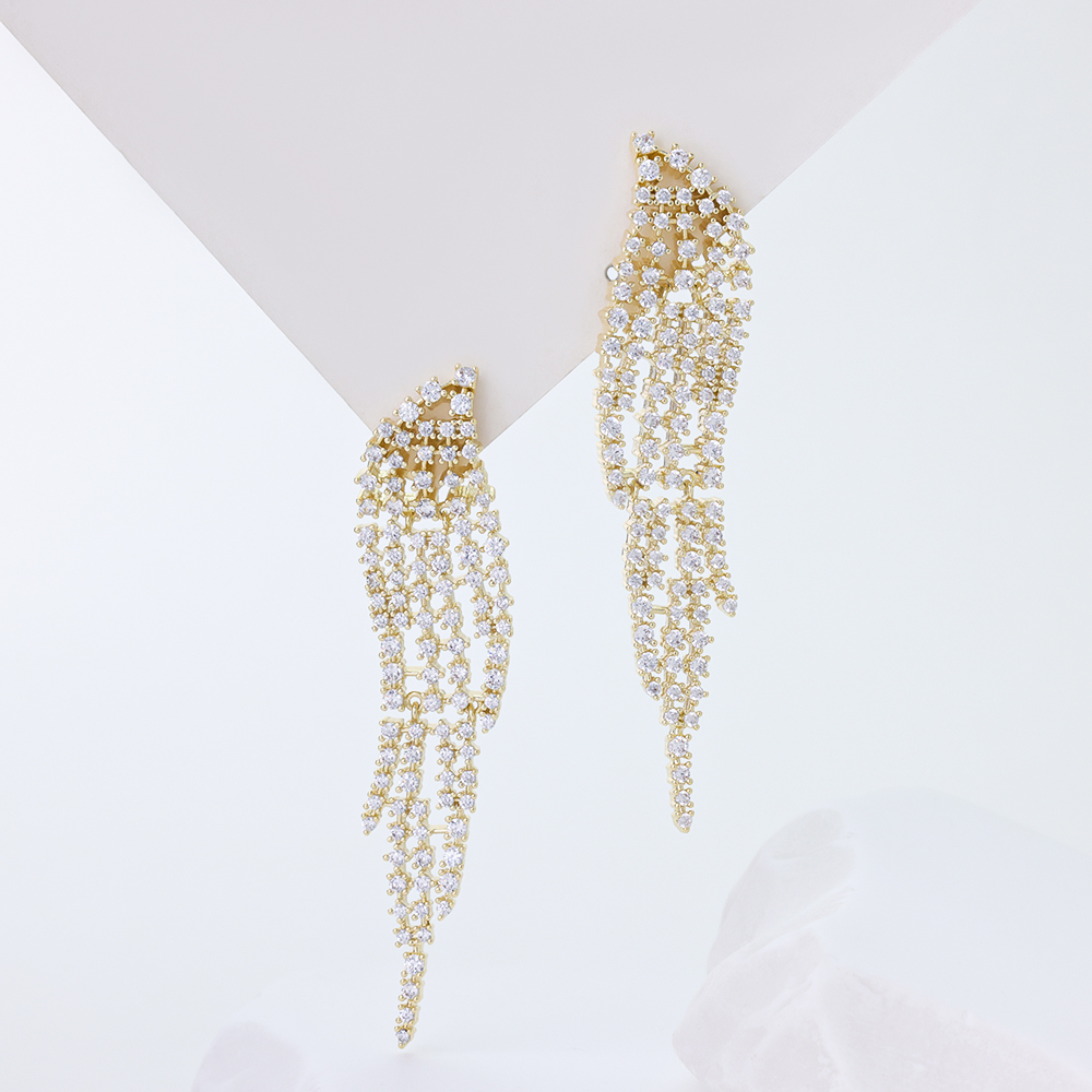 925 Sterling Silver Feather Tassel Earrings for Women, Cubic Zirconia Long Dangle Drop Earrings, Shiny Fringe Chandelier Earrings for Wedding Bridal Party