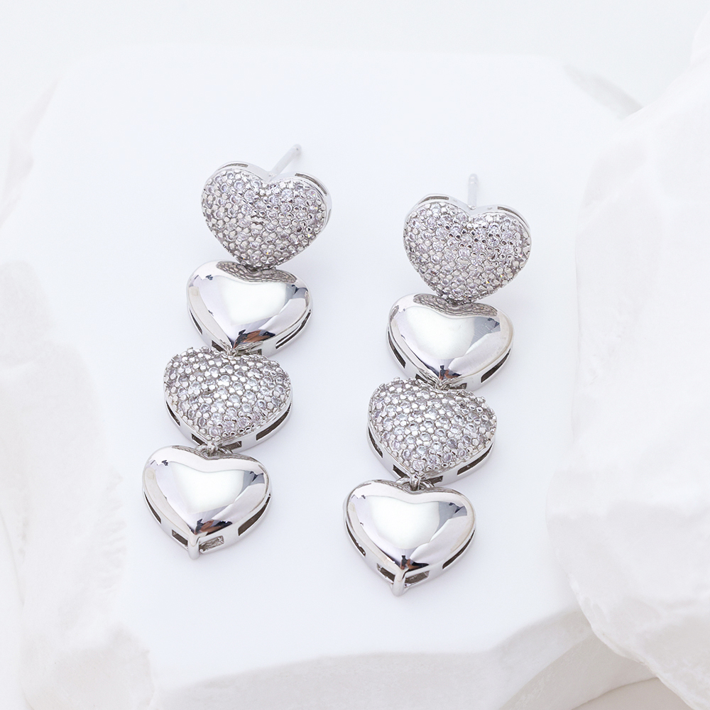 Chic Rhinestone Heart Drop Earrings - Sparkling Paved & Polished Heart Dangle Jewelry