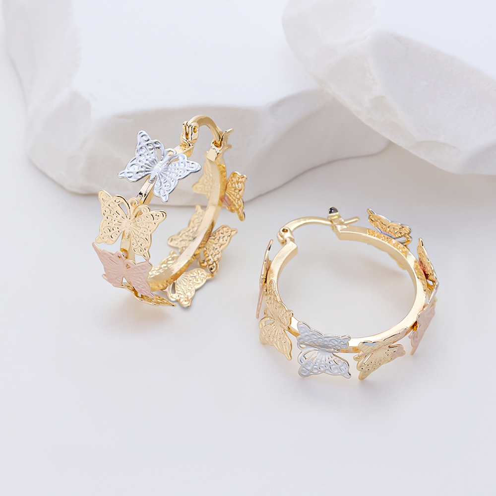 Sterling Silver Butterfly Huggie Earrings, 14K Gold Plated Multicolor Butterfly Hoop Earrings for Women, Hypoallergenic Jewelry Gift
