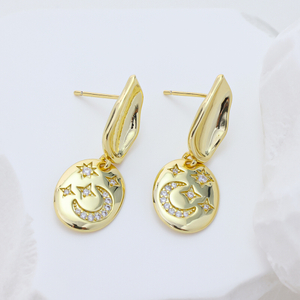 Vintage Textured Sterling Silver Dangle Earrings with Zirconia