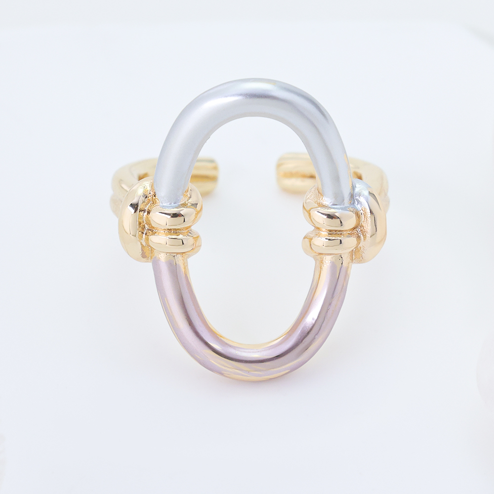Minimalist Two-Tone Oval Knot Ring for Women Fashion Jewelry