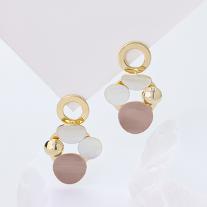 14k Gold Plated Silver Geometric Circle Dangle Earrings, Minimalist Shell & Metal Drop Earrings, Fashion Statement Jewelry for Women