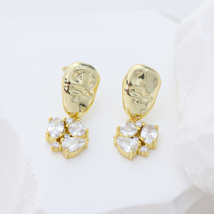 Gold-Plated Irregular Drop Earrings with Zircon Cluster – Fashion Jewelry for Women