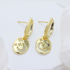Star & Moon Round Disc Stud Earrings | Gold - Plated Zirconia (Silver - Based) Elegant Vintage Ear Jewelry
