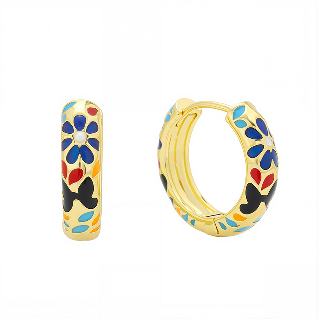 925 Sterling Silver Colorful Enamel Flower & Butterfly Hoop Earrings for Women, 14K Gold Plated Hypoallergenic Huggie Earrings, Boho Floral Jewelry Gift for Her