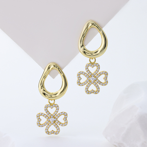 Exquisite Gold-Plated Zircon Heart-Flower Pendant Hoop Earrings