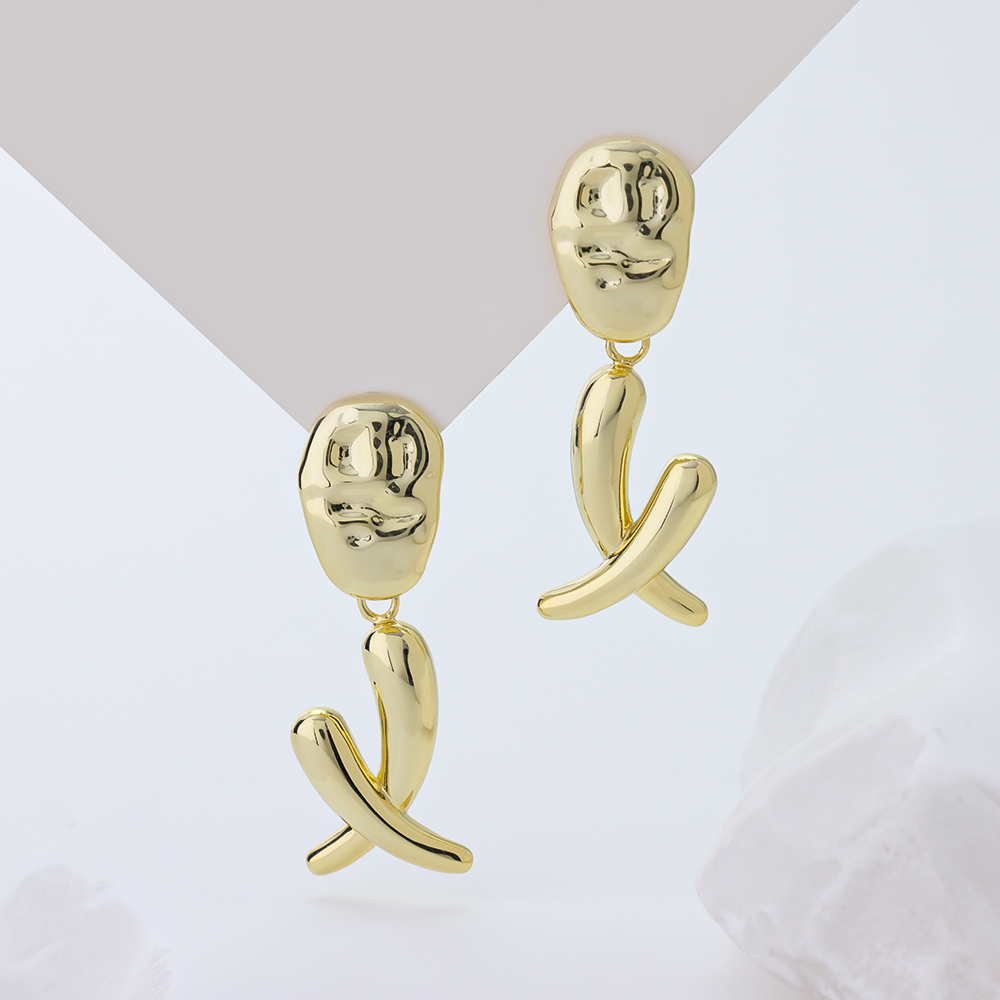 Gold Plated Sterling Silver Earrings – Modern Twisted Drop Earrings for Women, Fashion Jewelry