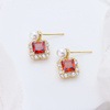 Intage Red Square Garnet Crystal Pearl Drop Stud Earrings Luxury Gold Wedding Jewelry Earrings