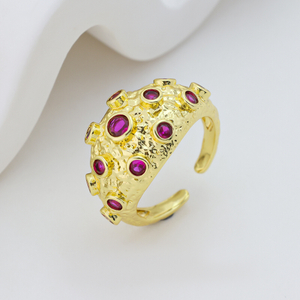 S925 Silver Gold Plated Multi color CZ Wide Open Ring
