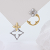 1Two‑Tone S925 Sterling Silver Asymmetrical Clover Flower Stud Earrings for Women, Hypoallergenic Cut‑out Lightweight Fashion Jewelry Gift