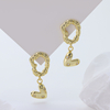 S925 Sterling Silver Hammered Hoop Heart Zircon Dangle Earrings for Women