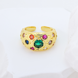 S925 Silver Pop Art Scattered CZ Dome Wide Open Ring