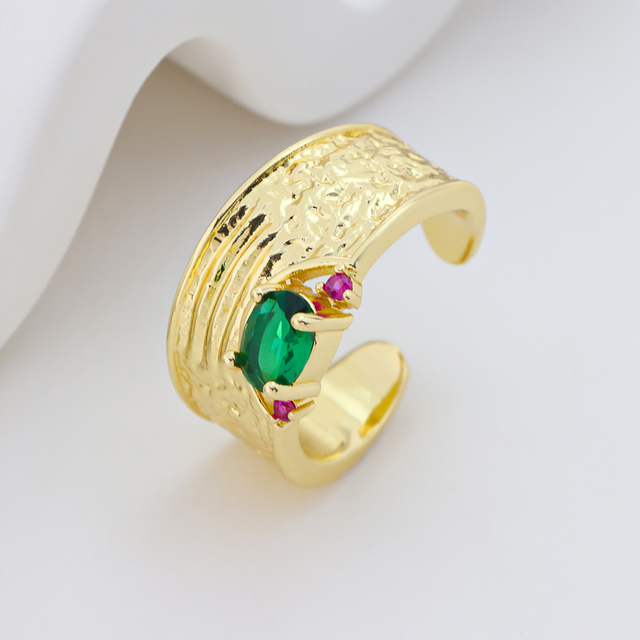 Gilded Serenity” – Sterling Silver Vermeil Ring with Green& Red CZ