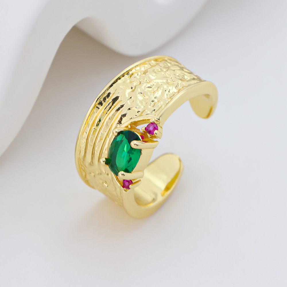 Gilded Serenity” – Sterling Silver Vermeil Ring with Green& Red CZ