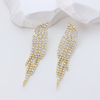 925 Sterling Silver Feather Tassel Earrings for Women, Cubic Zirconia Long Dangle Drop Earrings, Shiny Fringe Chandelier Earrings for Wedding Bridal Party