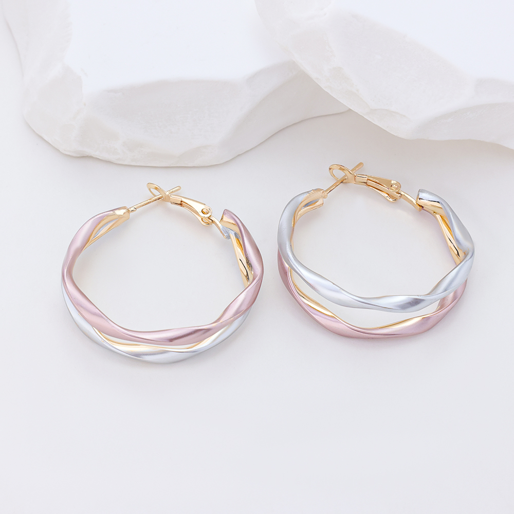 Tri-Color Twisted Hoop Earrings for Women | 925 Sterling Silver | Hypoallergenic | Gold, Silver, Pink Tone | Minimalist Fashion Jewelry for Daily Wear