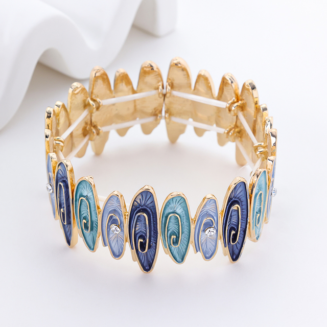 Vintage Blue Enamel Feather Bangle Bracelet for Women, 925 Sterling Silver, Cubic Zirconia Inlaid, Boho Chic Jewelry Gift