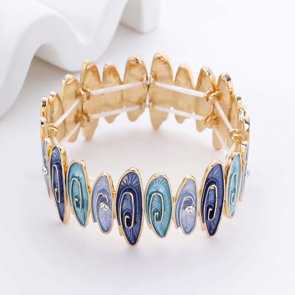 Vintage Blue Enamel Feather Bangle Bracelet for Women, 925 Sterling Silver, Cubic Zirconia Inlaid, Boho Chic Jewelry Gift
