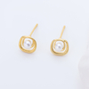 925 Sterling Silver Double Layer Gold & Pearl Stud Earrings Elegant Geometric Pearl Studs for Daily Wear