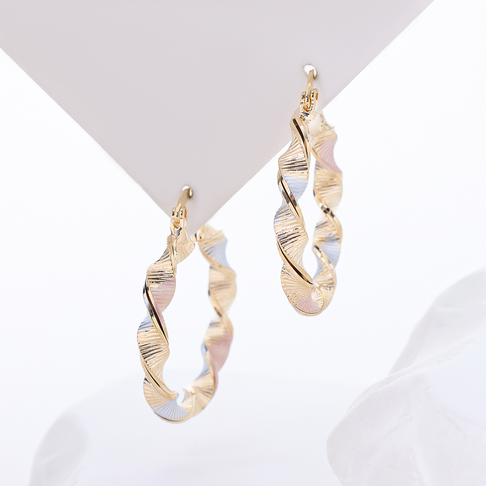 Premium Sterling Silver Tri-Color Twisted Hoop Earrings Hypoallergenic Elegant Handcrafted Jewelry Gift