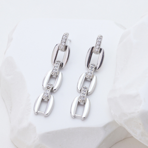 Minimalist Chain Link Earrings with Zircon / Geometric Drop Earrings