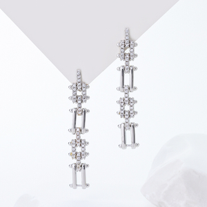 Sterling Silver Geometric Link Chain Drop Earrings with Cubic Zirconia