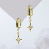 Star & Moon Round Disc Stud Earrings | Gold - Plated Zirconia (Silver - Based) Elegant Vintage Ear Jewelry